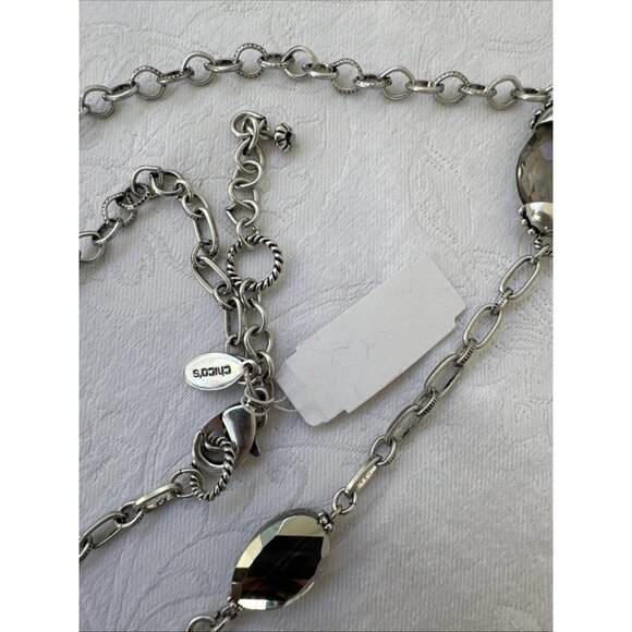 Chicos Pewter Bead Silver Tone 18" Long Rope Link Chain Statement Necklace NEW - Picture 7 of 12